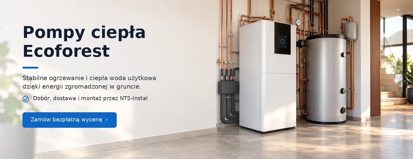 nts-pompa-gruntowa-ecoforest » Centrum Instalacji grzewczych | Rekuperacji | Klimatyzacji | NTS-Instal Baner NTS-Instal: gruntowa pompa ciepła Ecoforest w nowoczesnym pomieszczeniu technicznym.
